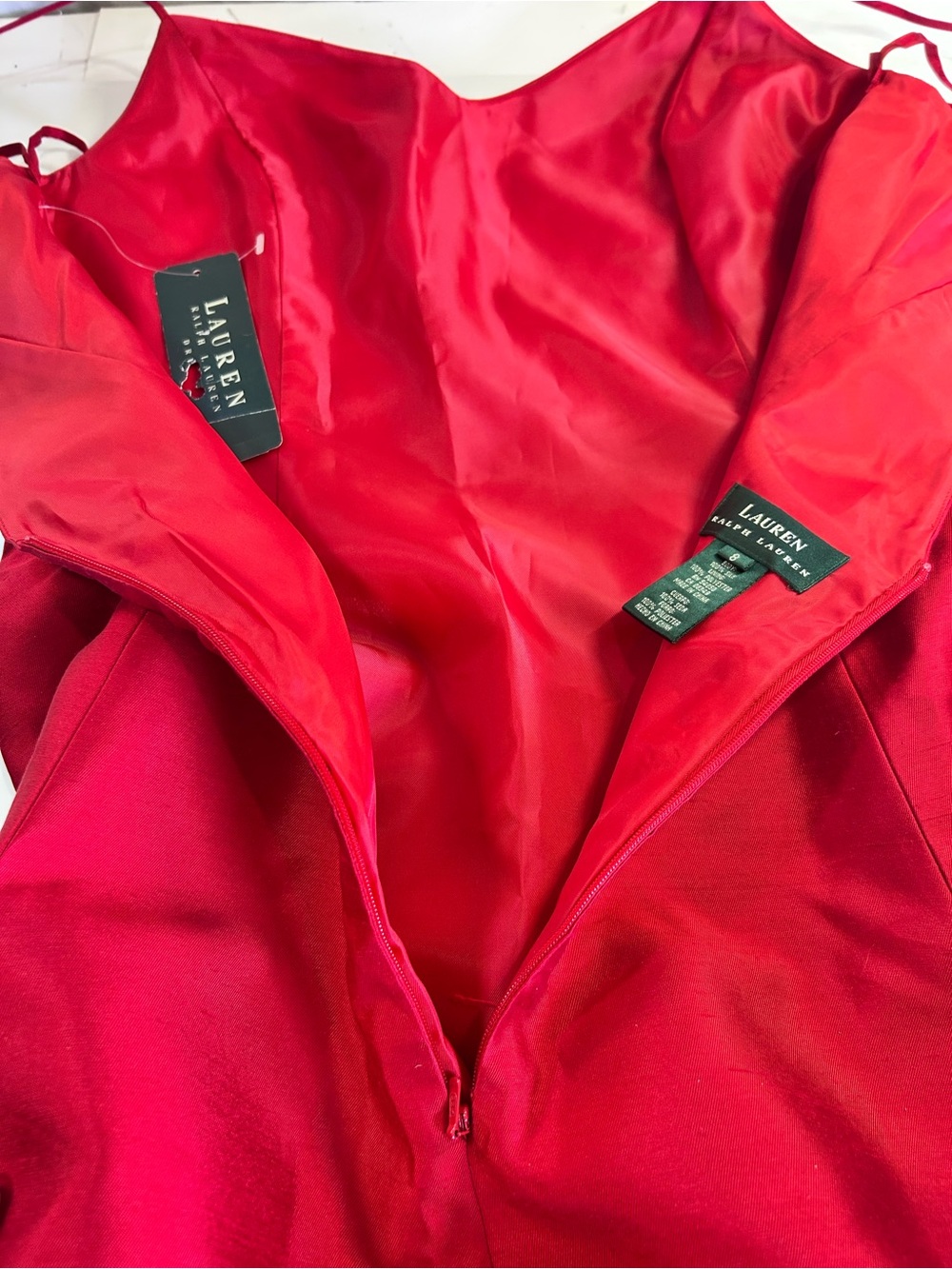 NWT Vintage Lauren Ralph Lauren Red Silk Formal Evening Gown Prom Dress Size 8 - Picture 6 of 16